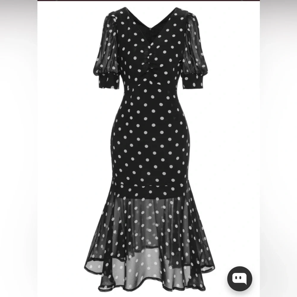 NWT! Retro Stage Black 1930’s Polka Dot Mermaid Dress. Size M - Picture 2 of 9